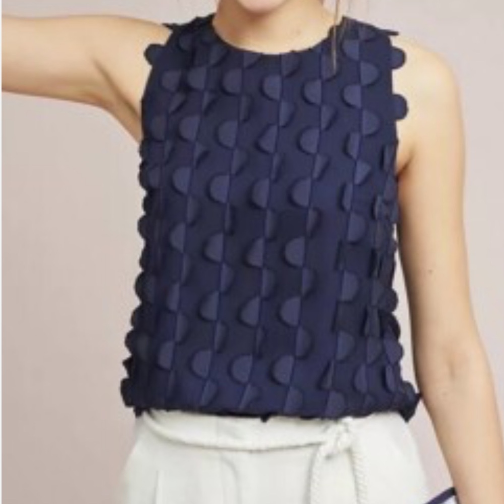 Anthropologie Maeve Women’s 0 Navy Blue Textured Sleeveless Top